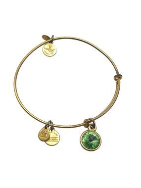 Alex And Ani Green May Birthday Crystal Charm Gold-Tone Bangle Bracelet